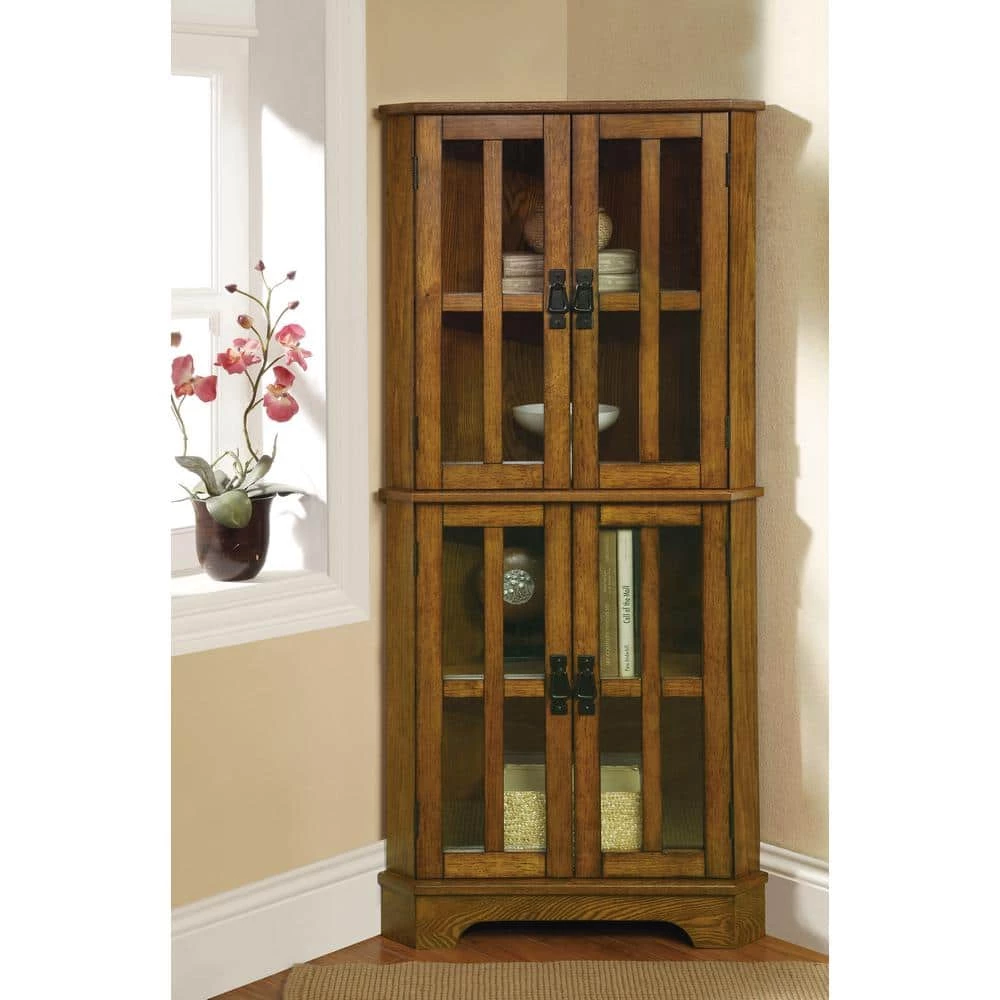 Golden Brown Corner Curio Cabinet with 4 Shelves by Coaster Home Furnishings 4 Golden Brown Corner Curio Cabinet with 4 Shelves by Coaster Home Furnishings - Image 2