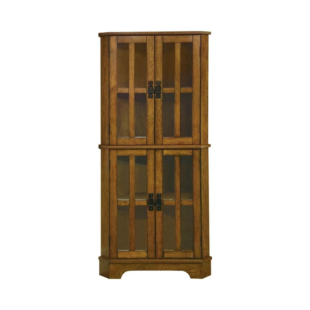 Golden Brown Corner Curio Cabinet with 4 Shelves by Coaster Home Furnishings 3 Golden Brown Corner Curio Cabinet with 4 Shelves by Coaster Home Furnishings