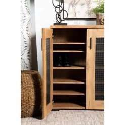 Golden Oak and Gunmetal Cabinet with 2-Mesh Doors by Coaster Home Furnishings -Coaster Home Furnishings Shop golden oak and gunmetal coaster home furnishings accent cabinets 951107 1f 1000