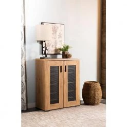 Golden Oak and Gunmetal Cabinet with 2-Mesh Doors by Coaster Home Furnishings -Coaster Home Furnishings Shop golden oak and gunmetal coaster home furnishings accent cabinets 951107 31 1000