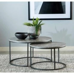 Grey and Gunmetal Round Faux Marble Nesting Coffee Table Set with 2-Piece by Coaster Home Furnishings 9 Grey and Gunmetal Round Faux Marble Nesting Coffee Table Set with 2-Piece by Coaster Home Furnishings -Coaster Home Furnishings Shop grey and gunmetal coaster home furnishings nesting tables 736028 31 1000