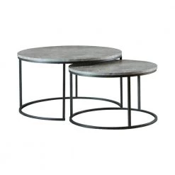 Grey and Gunmetal Round Faux Marble Nesting Coffee Table Set with 2-Piece by Coaster Home Furnishings