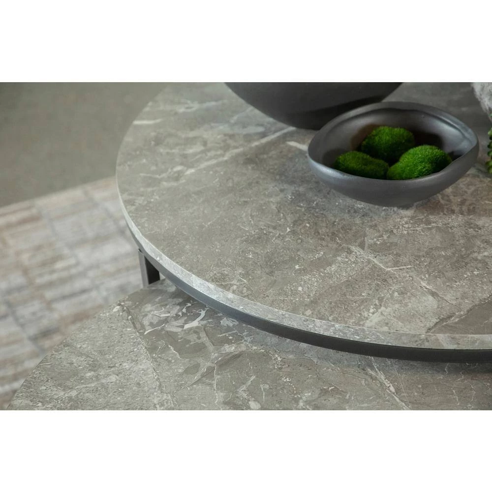 Grey and Gunmetal Round Faux Marble Nesting Coffee Table Set with 2-Piece by Coaster Home Furnishings 5 Grey and Gunmetal Round Faux Marble Nesting Coffee Table Set with 2-Piece by Coaster Home Furnishings - Image 3