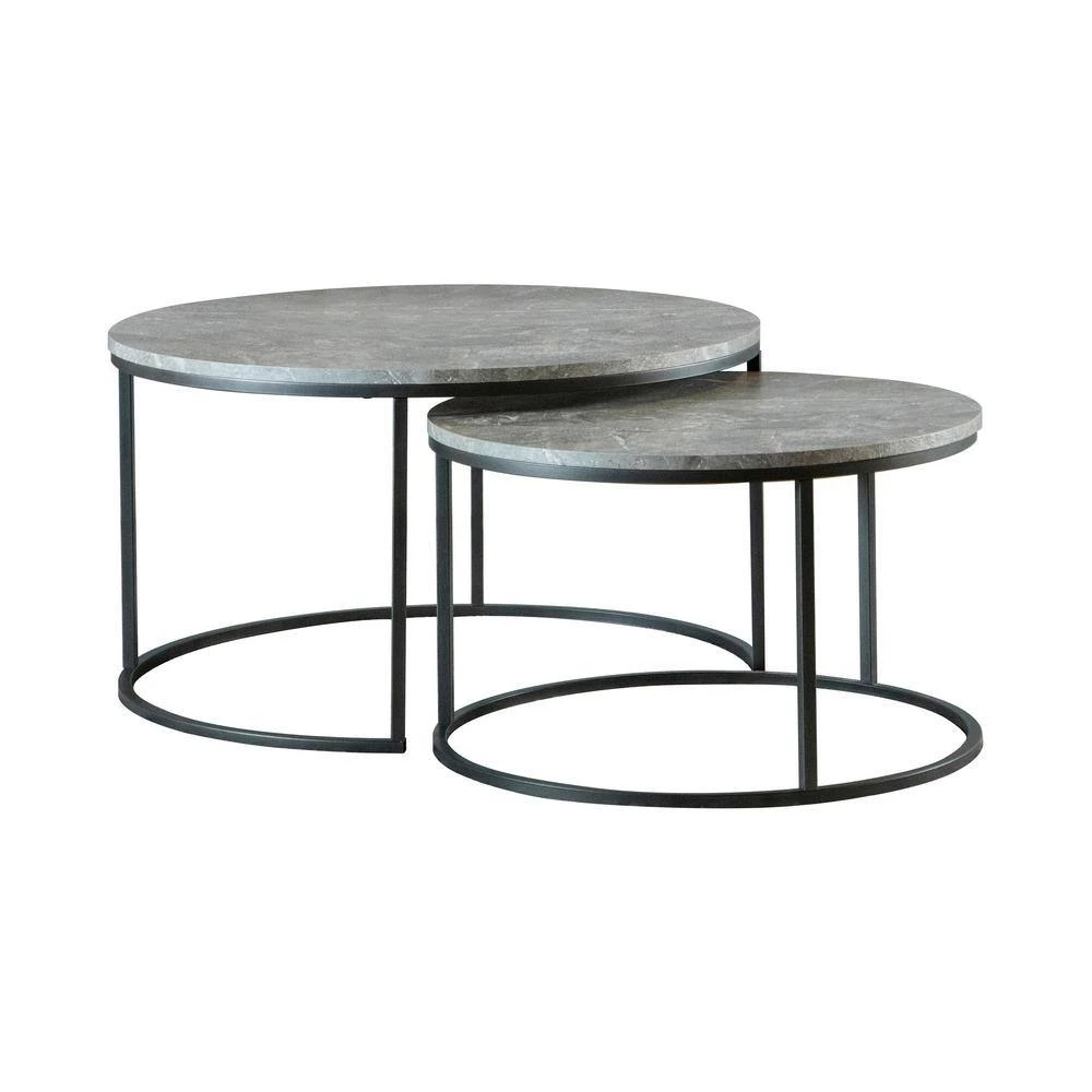 Grey and Gunmetal Round Faux Marble Nesting Coffee Table Set with 2-Piece by Coaster Home Furnishings 4 Grey and Gunmetal Round Faux Marble Nesting Coffee Table Set with 2-Piece by Coaster Home Furnishings - Image 2