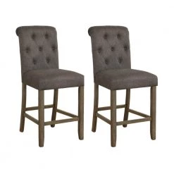 40.5 in. H Rustic Brown and Grey Tufted Back Wood Frame Counter Height Stool with Fabric Seat (Set of 2) by Coaster Home Furnishings