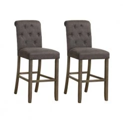 44.5 in. H Rustic Brown and Grey Tufted Back Wood Frame Bar Stool with Fabric Seat (Set of 2) by Coaster Home Furnishings