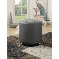 Round Upholstered Ottoman Grey by Coaster Home Furnishings -Coaster Home Furnishings Shop grey coaster home furnishings ottomans 500555 31 1000