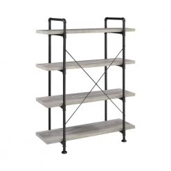 Delray 55.75 in. Grey Driftwood and Black 4-Shelf Etagere Bookcase by Coaster Home Furnishings -Coaster Home Furnishings Shop grey driftwood and black coaster home furnishings bookcases bookshelves 804406 1f 1000