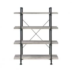 Delray 55.75 in. Grey Driftwood and Black 4-Shelf Etagere Bookcase by Coaster Home Furnishings -Coaster Home Furnishings Shop grey driftwood and black coaster home furnishings bookcases bookshelves 804406 c3 1000