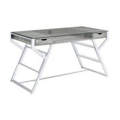 Emelle 56 in. Rectangular Grey Driftwood and Chrome 2-Drawer Writing Desk with Compartment by Coaster Home Furnishings