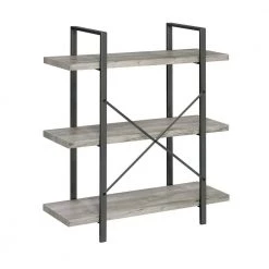 40 in. Grey Driftwood and Gunmetal Wood 3-Shelf Industrial Bookcase by Coaster Home Furnishings -Coaster Home Furnishings Shop grey driftwood and gunmetal coaster home furnishings bookcases bookshelves 805815 1f 1000