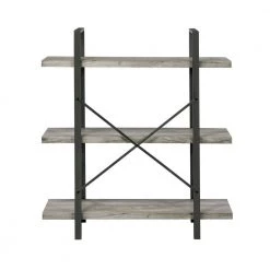 40 in. Grey Driftwood and Gunmetal Wood 3-Shelf Industrial Bookcase by Coaster Home Furnishings -Coaster Home Furnishings Shop grey driftwood and gunmetal coaster home furnishings bookcases bookshelves 805815 4f 1000