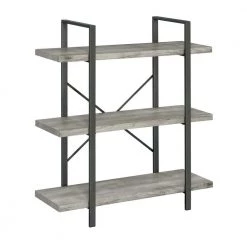 40 in. Grey Driftwood and Gunmetal Wood 3-Shelf Industrial Bookcase by Coaster Home Furnishings