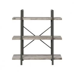 40 in. Grey Driftwood and Gunmetal Wood 3-Shelf Industrial Bookcase by Coaster Home Furnishings -Coaster Home Furnishings Shop grey driftwood and gunmetal coaster home furnishings bookcases bookshelves 805815 c3 1000