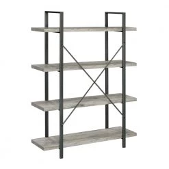 55 in. Grey Driftwood and Gunmetal Wood 4-Shelf Bookcase by Coaster Home Furnishings -Coaster Home Furnishings Shop grey driftwood and gunmetal coaster home furnishings bookcases bookshelves 805816 1f 1000