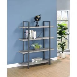 55 in. Grey Driftwood and Gunmetal Wood 4-Shelf Bookcase by Coaster Home Furnishings -Coaster Home Furnishings Shop grey driftwood and gunmetal coaster home furnishings bookcases bookshelves 805816 31 1000