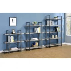 55 in. Grey Driftwood and Gunmetal Wood 4-Shelf Bookcase by Coaster Home Furnishings -Coaster Home Furnishings Shop grey driftwood and gunmetal coaster home furnishings bookcases bookshelves 805816 44 1000