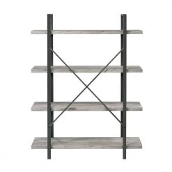 55 in. Grey Driftwood and Gunmetal Wood 4-Shelf Bookcase by Coaster Home Furnishings -Coaster Home Furnishings Shop grey driftwood and gunmetal coaster home furnishings bookcases bookshelves 805816 4f 1000