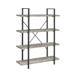 55 in. Grey Driftwood and Gunmetal Wood 4-Shelf Bookcase by Coaster Home Furnishings