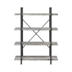 55 in. Grey Driftwood and Gunmetal Wood 4-Shelf Bookcase by Coaster Home Furnishings -Coaster Home Furnishings Shop grey driftwood and gunmetal coaster home furnishings bookcases bookshelves 805816 c3 1000