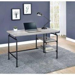 Delray 47.25 in. Rectangular Grey Driftwood and Black Writing Desk with 2 Shelves by Coaster Home Furnishings -Coaster Home Furnishings Shop grey driftwood coaster home furnishings writing desks 803701 31 1000