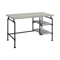 Delray 47.25 in. Rectangular Grey Driftwood and Black Writing Desk with 2 Shelves by Coaster Home Furnishings