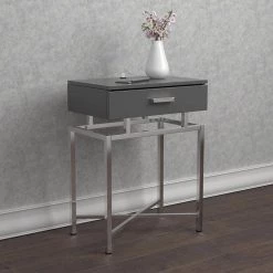 18 in. Grey High Gloss and Chrome Rectangle Wood Accent Table with Drawer by Coaster Home Furnishings -Coaster Home Furnishings Shop grey high gloss and chrome coaster home furnishings end side tables 930247 31 1000