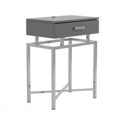 18 in. Grey High Gloss and Chrome Rectangle Wood Accent Table with Drawer by Coaster Home Furnishings
