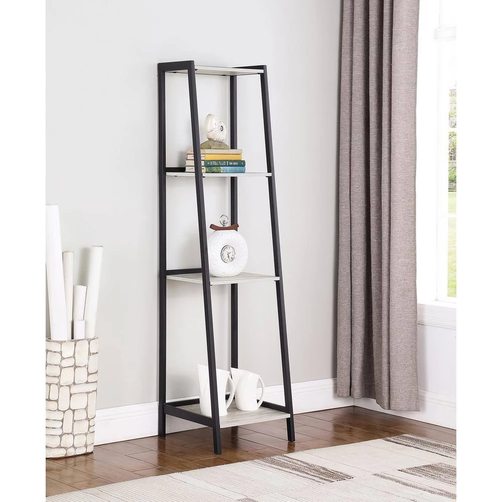 Pinckard 68.75 in. Grey Stone Herringbone and Black 4-Shelf Ladder Bookcase by Coaster Home Furnishings 5 Pinckard 68.75 in. Grey Stone Herringbone and Black 4-Shelf Ladder Bookcase by Coaster Home Furnishings - Image 3
