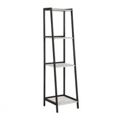 Pinckard 68.75 in. Grey Stone Herringbone and Black 4-Shelf Ladder Bookcase by Coaster Home Furnishings