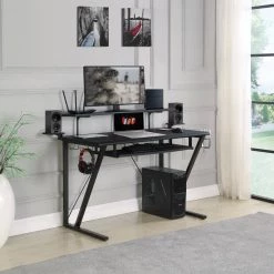 Tech Spec 59.5 in. Rectangular Gunmetal Gaming Computer Desk with Keyboard Tray and Cup Holder by Coaster Home Furnishings -Coaster Home Furnishings Shop gunmetal and black coaster home furnishings computer desks 804436 31 1000