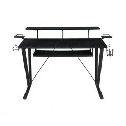 Tech Spec 59.5 in. Rectangular Gunmetal Gaming Computer Desk with Keyboard Tray and Cup Holder by Coaster Home Furnishings -Coaster Home Furnishings Shop gunmetal and black coaster home furnishings computer desks 804436 c3 1000