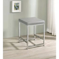 14.75 in. W x 14.75 in. D Light Grey and Chrome Backless Metal Frame Vanity Stool with Leatherette Seat by Coaster Home Furnishings 7 14.75 in. W x 14.75 in. D Light Grey and Chrome Backless Metal Frame Vanity Stool with Leatherette Seat by Coaster Home Furnishings -Coaster Home Furnishings Shop light grey coaster home furnishings makeup vanities 935933 31 1000