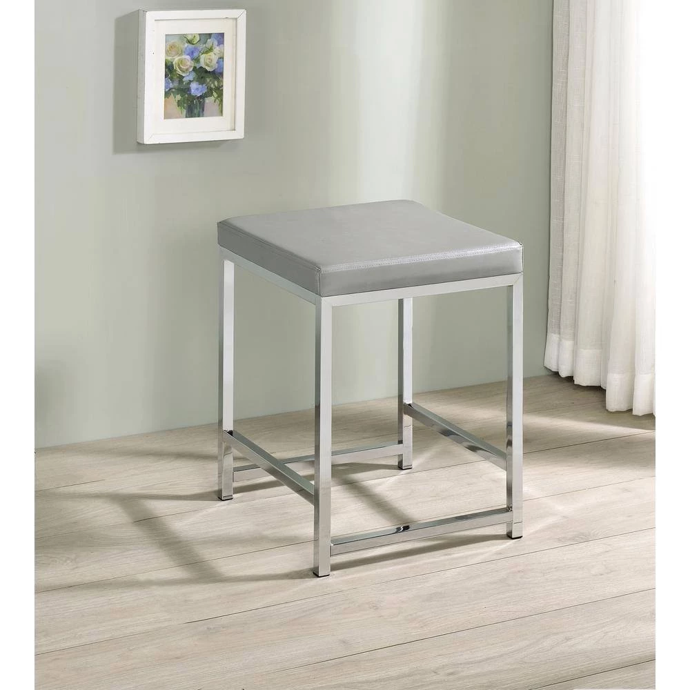 14.75 in. W x 14.75 in. D Light Grey and Chrome Backless Metal Frame Vanity Stool with Leatherette Seat by Coaster Home Furnishings 5 14.75 in. W x 14.75 in. D Light Grey and Chrome Backless Metal Frame Vanity Stool with Leatherette Seat by Coaster Home Furnishings - Image 3