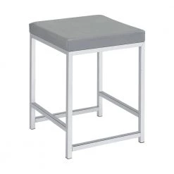 14.75 in. W x 14.75 in. D Light Grey and Chrome Backless Metal Frame Vanity Stool with Leatherette Seat by Coaster Home Furnishings