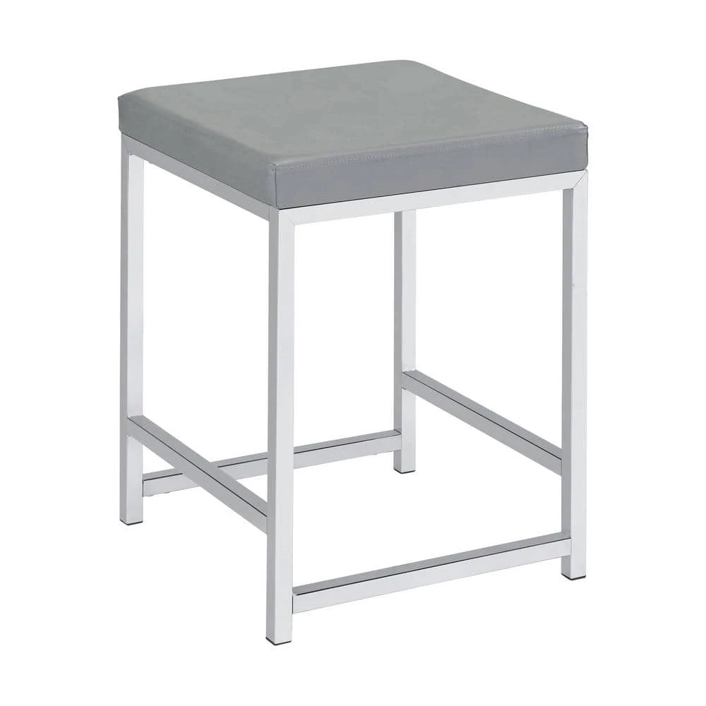 14.75 in. W x 14.75 in. D Light Grey and Chrome Backless Metal Frame Vanity Stool with Leatherette Seat by Coaster Home Furnishings 3 14.75 in. W x 14.75 in. D Light Grey and Chrome Backless Metal Frame Vanity Stool with Leatherette Seat by Coaster Home Furnishings