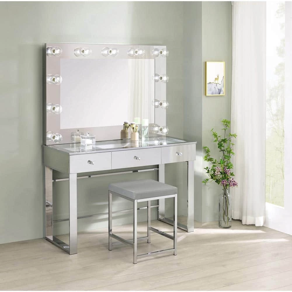 14.75 in. W x 14.75 in. D Light Grey and Chrome Backless Metal Frame Vanity Stool with Leatherette Seat by Coaster Home Furnishings 4 14.75 in. W x 14.75 in. D Light Grey and Chrome Backless Metal Frame Vanity Stool with Leatherette Seat by Coaster Home Furnishings - Image 2