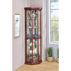 Medium Brown Corner Curio Cabinet with Adjustable Glass Shelves by Coaster Home Furnishings -Coaster Home Furnishings Shop medium brown coaster home furnishings display cabinets 3393 31 1000