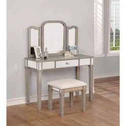 2-Piece Metallic Platinum and White Vanity Set by Coaster Home Furnishings -Coaster Home Furnishings Shop metallic platinum and white coaster home furnishings makeup vanities 930131 31 1000