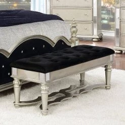 Heidi Metallic Platinum and Black Bench with Tufted Seat 20.75in x 52.25in x 18in by Coaster Home Furnishings -Coaster Home Furnishings Shop metallic platinum black coaster home furnishings bedroom benches 222736 31 1000
