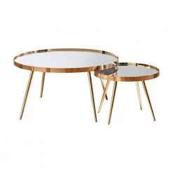 Sophia 2-Piece Mirror and Gold Round Glass Nesting Coffee Tables Set by Coaster Home Furnishings