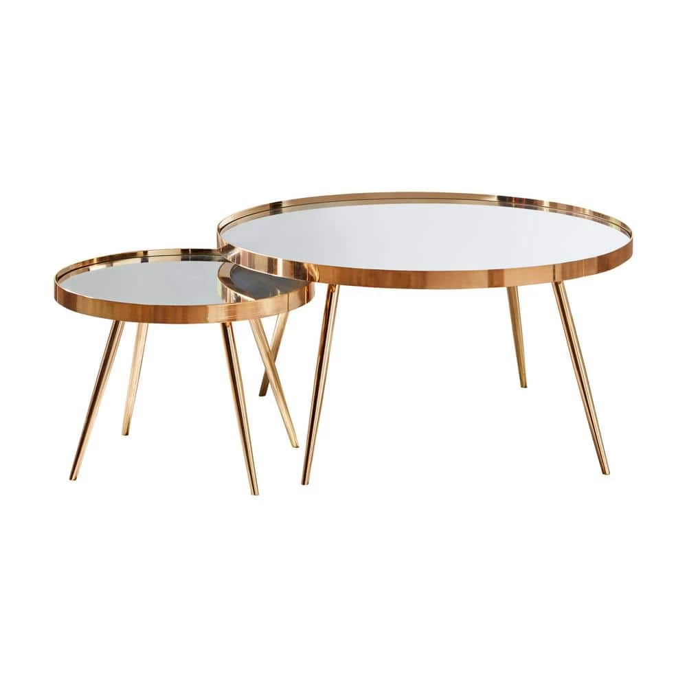 Sophia 2-Piece Mirror and Gold Round Glass Nesting Coffee Tables Set by Coaster Home Furnishings 4 Sophia 2-Piece Mirror and Gold Round Glass Nesting Coffee Tables Set by Coaster Home Furnishings - Image 2