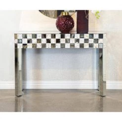 46.25in Silver Rectangle Mirror Console Table with Checker Pattern by Coaster Home Furnishings -Coaster Home Furnishings Shop mirror and silver coaster home furnishings console tables 952859 31 1000