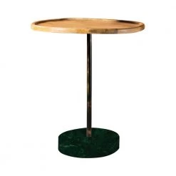 20 in. Natural and Green Round Wood Accent Table with Marble Base by Coaster Home Furnishings