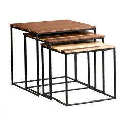 3- Piece Natural and Black Square Wood Stackable Nesting Coffee Table Set by Coaster Home Furnishings