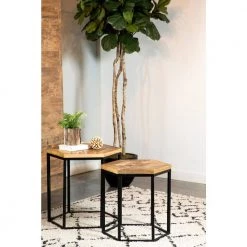 2-Piece Natural and Black Hexagon Wood Nesting Coffee Table Set by Coaster Home Furnishings -Coaster Home Furnishings Shop natural and black coaster home furnishings nesting tables 935844 31 1000
