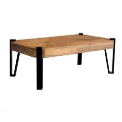 50 in Natural and Matte Black Rectangle Wood Coffee Table with Hairpin Legs by Coaster Home Furnishings