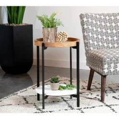 15.5 in. Natural and Black Round Wood Accent Table with Marble Shelf by Coaster Home Furnishings -Coaster Home Furnishings Shop natural black and white coaster home furnishings end side tables 931218 31 1000