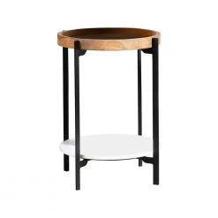 15.5 in. Natural and Black Round Wood Accent Table with Marble Shelf by Coaster Home Furnishings
