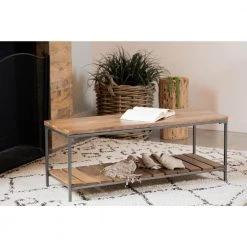 Natural and Gunmetal Accent Bench with Slat Shelf 17 in. x 42.5 in. x 15.25in by Coaster Home Furnishings -Coaster Home Furnishings Shop natural coaster home furnishings dining benches 914127 31 1000